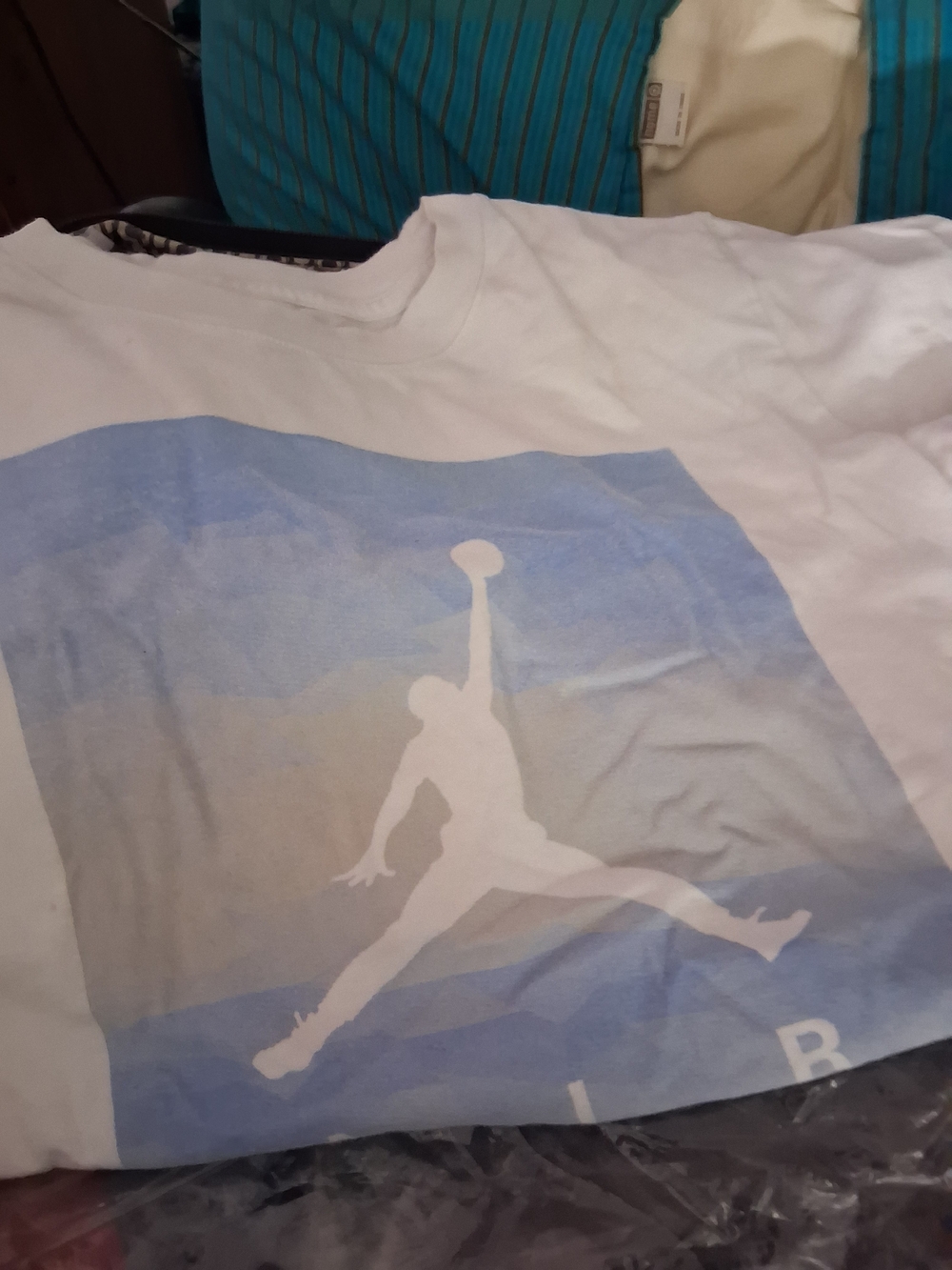 Nike White Tee with Blue Gradient Jumpman Graphic